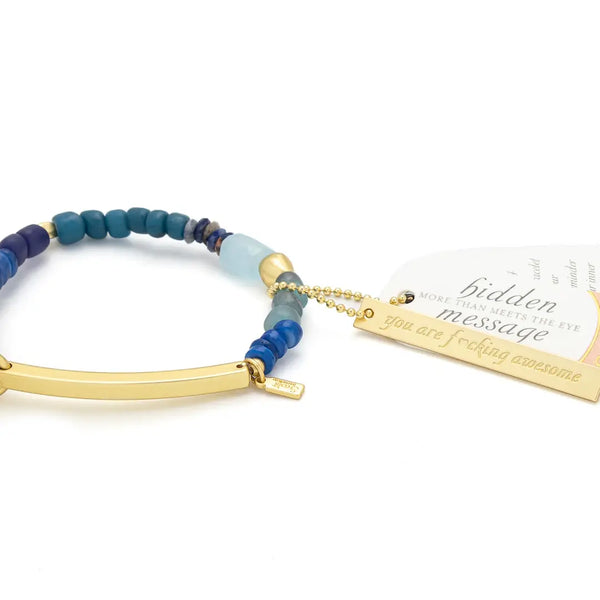 Hidden Message Bracelet - F*Cking Awesome/Aquamarine/Gold