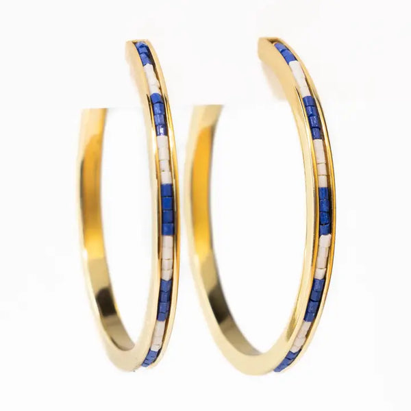 Navy Lulu Hoop with Chanel of Seed Bead Earring