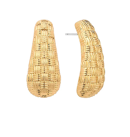 Textured Dome Drop Earrings - Gold