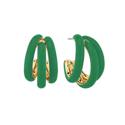 Petite Tri-Hoop Earrings - Green