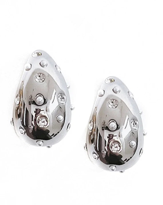 Wallie Water Drop Pearl Crystal Earrings - Silver