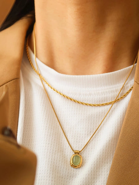 Dax 18K Natural Stone Necklace - Green