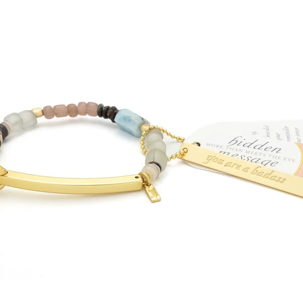 Hidden Message Bracelet - Badass/Larimar/Gold
