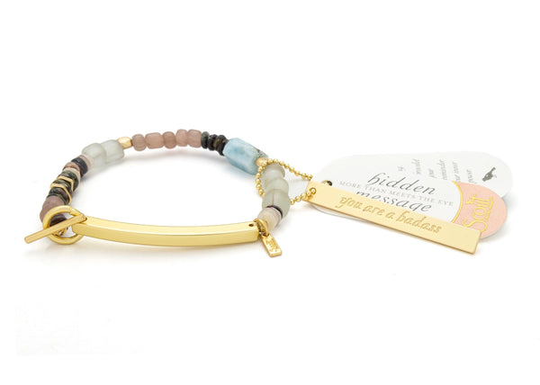 Hidden Message Bracelet - Badass - Larimar/Gold