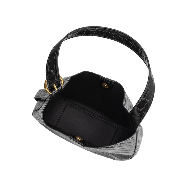 Stefanie Vegan Leather Shoulder Bag - Black