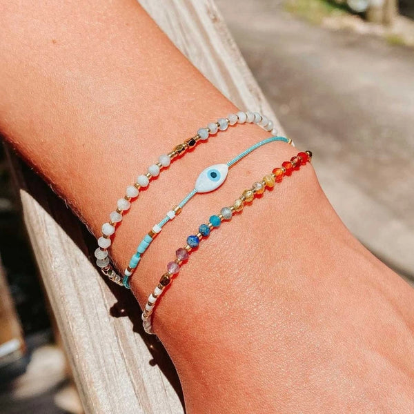 Healing Gemstone Stacking Bracelet - White Chakra Rainbow