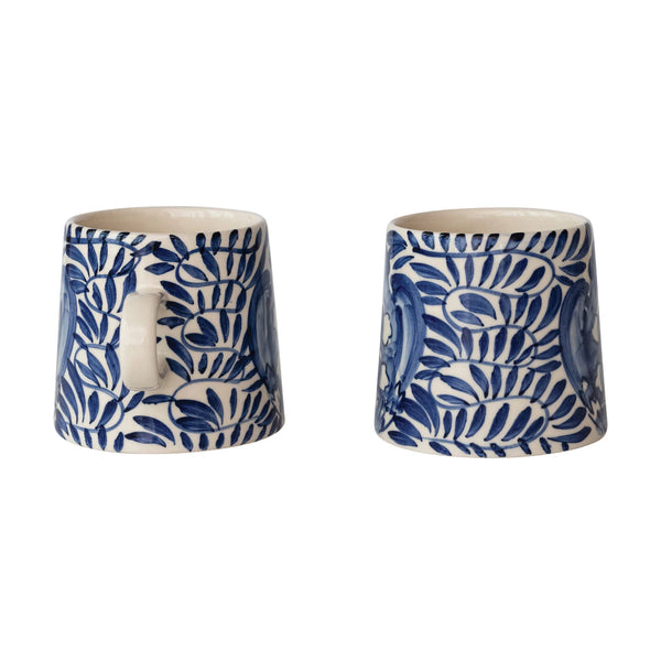 Hand-Painted Mug with Design - Cream & Blue