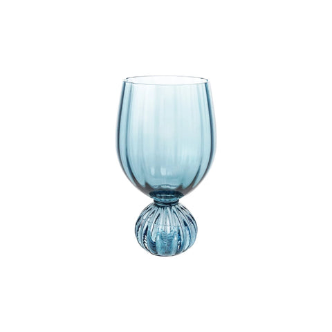 Pleated Footed Wine Glass - Blue