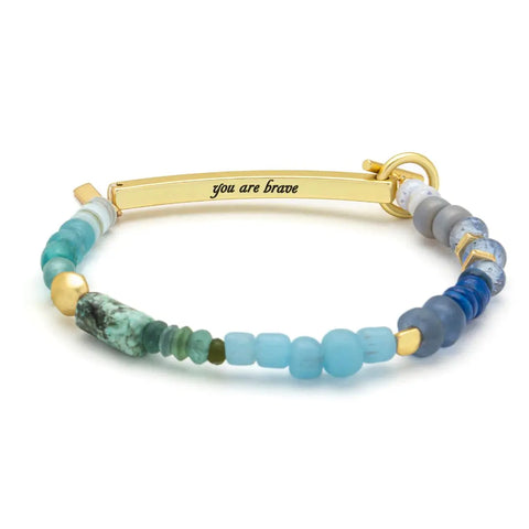 Hidden Message Bracelet - Brave - African Turquoise/Gold