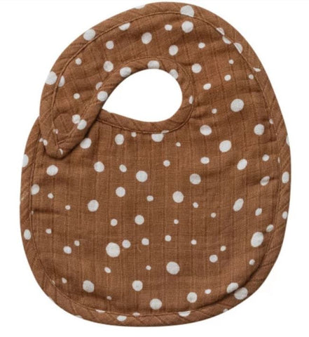 Cotton Double Cloth Baby Bib - Brown Dot