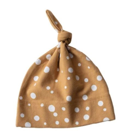 Cotton Blend Knotted Baby Hat - Brown Dot