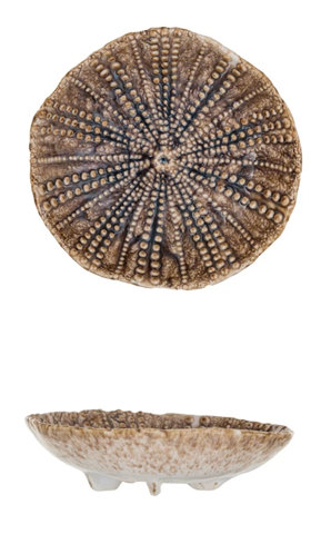 Embossed Stoneware Footed Dish - Brown