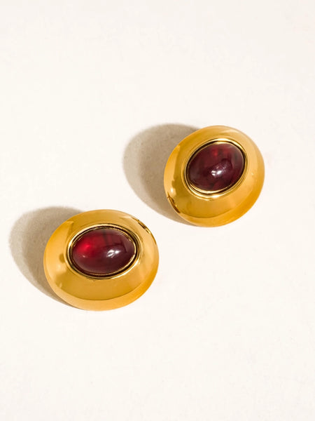 Pine 18K Red Stone Stud Earrings