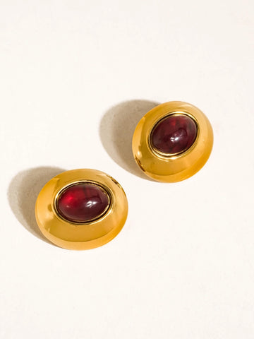 Pine 18K Red Stone Stud Earrings