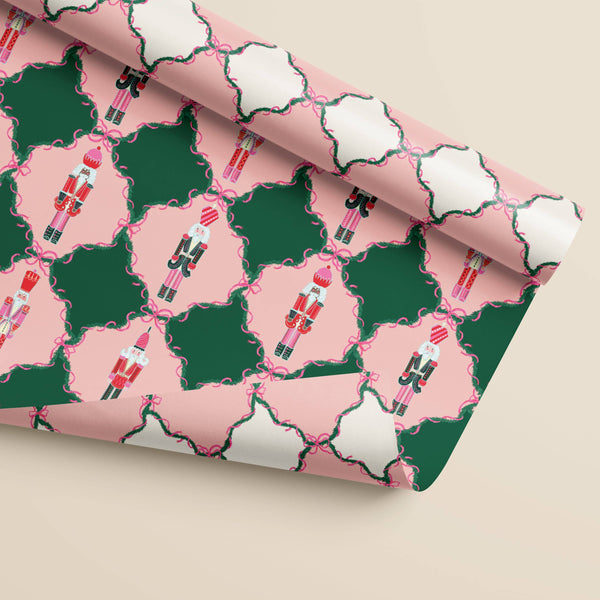 Pink Nutcracker/Trellis Bows Double Sided Gift Wrap, Set of 3