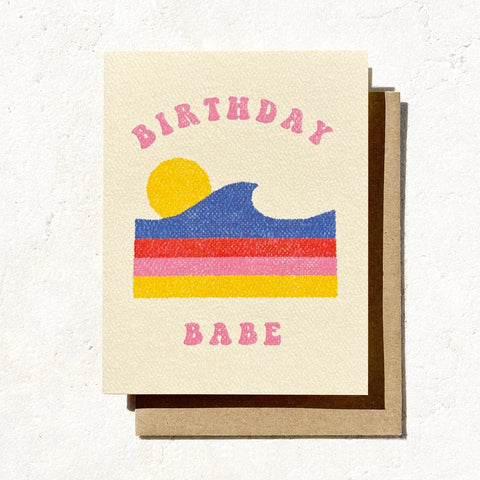 Retro Beach Birthday Babe Card