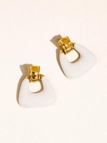Janelle 18K Enamel Geometric Drop Earrings - White