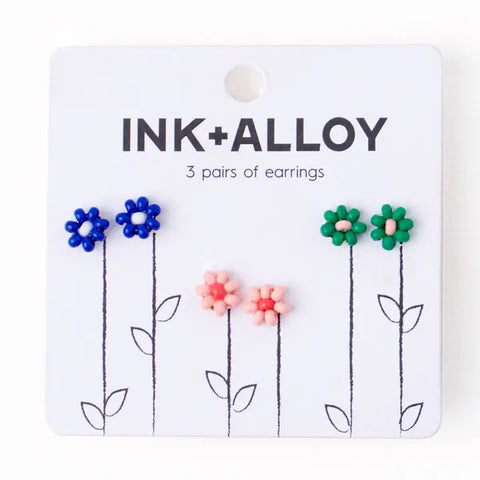 Tina Flower Earrings - Lapis, Pink + Kelly Green