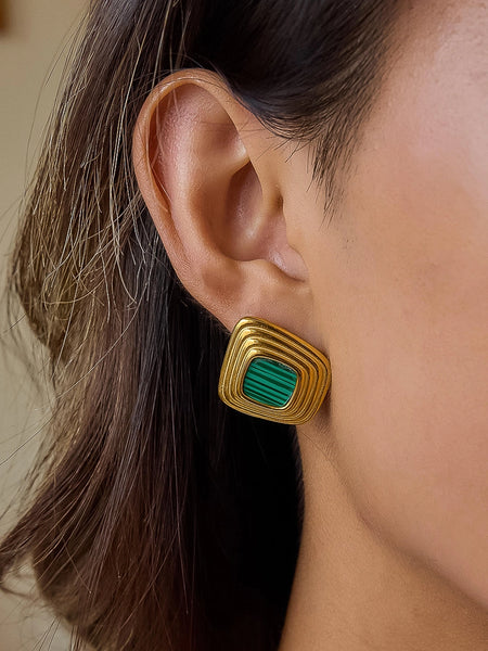 Solenne 18K Enamel Square Earrings - Green