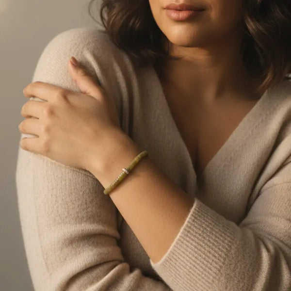 Heishi Gemstone Bracelet - Olive Jade