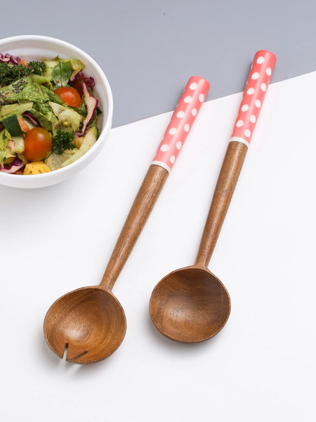 Pink Resin & Wood Salad Server - 2 Piece Set