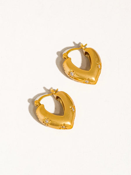 Desi 18K Gold Star Cz Heart Hoop Earrings