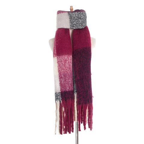Chunky Fleece Scarf w/ Tassel - Red + Black + White (Copy)
