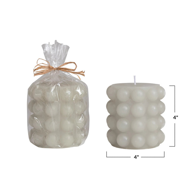 Unscented Hobnail Pillar Candle - Dove Grey
