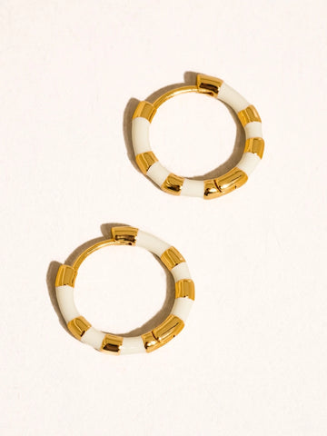 Avielle 18K Vintage Enamel Hoop Earring - White