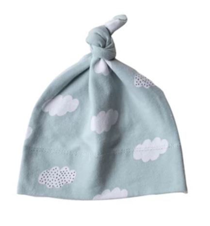 Cotton Blend Knotted Baby Hat - Clouds