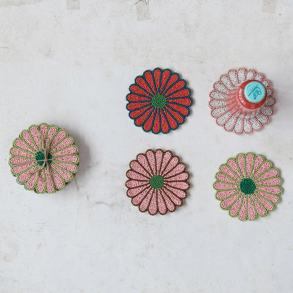 Beaded Flower Coasters - Set of 4