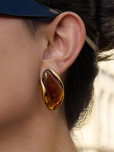 Maélie 18K Resin Drop Earrings - Brown