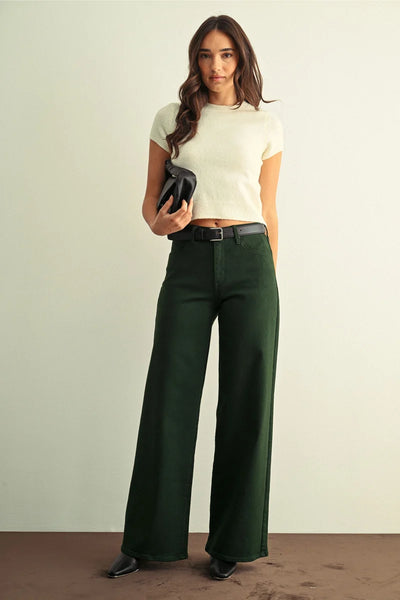 High Rise Wide Leg - Dark Forest Green