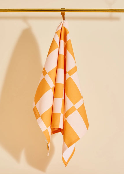 Marigold and Peach Checkerboard Tea Towel
