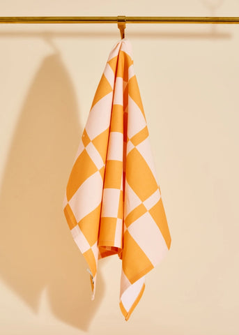 Marigold and Peach Checkerboard Tea Towel