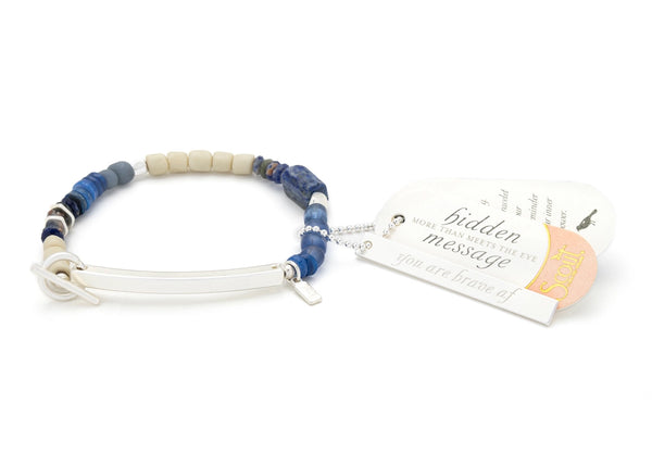 Hidden Message Bracelet - Brave AF - Lapis/Silver