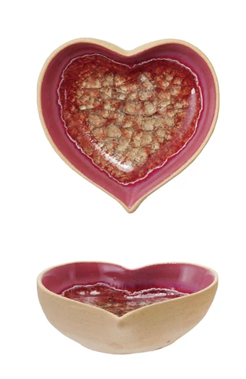 Stoneware Heart Crackle Dish - Dark Pink