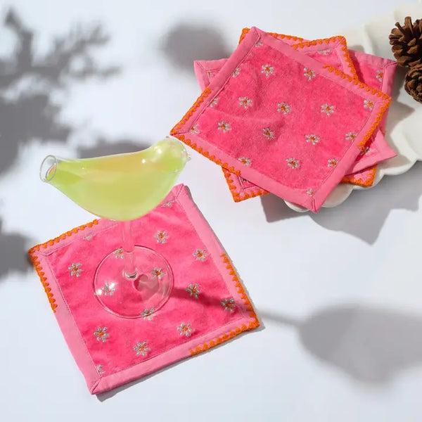 Pink Blossom Embroidered Cocktail Napkins
