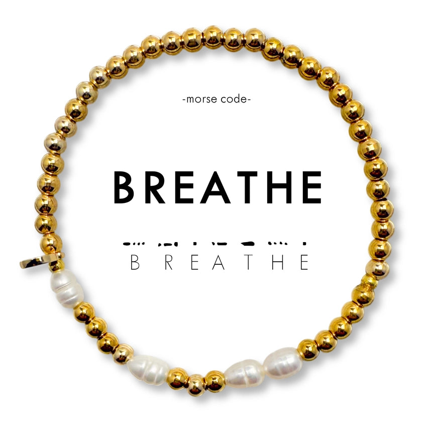 Pearl & Gold Morse Code Bracelet - Breathe