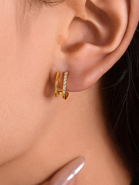Dulce 18K Cz Double Hoop Studs