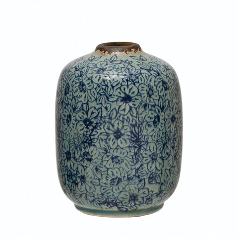 Terracotta Vase with Floral Pattern - Small