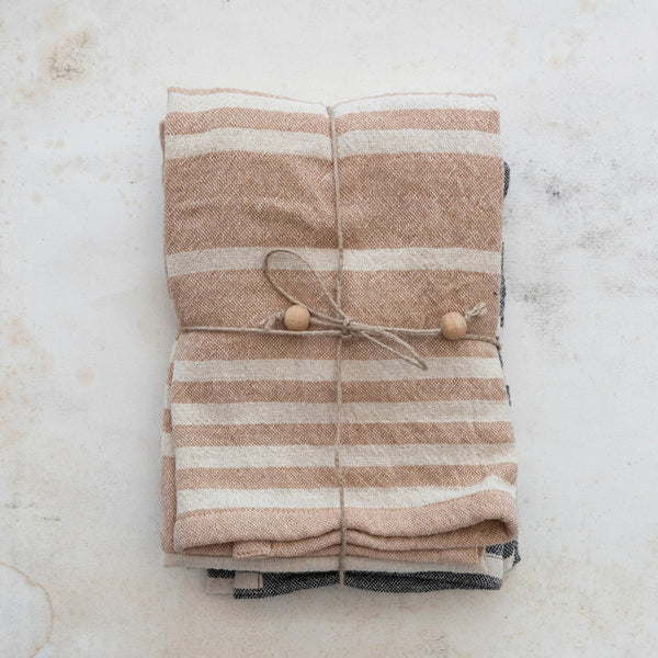 Cotton Double Cloth Striped Tea Towels - Set of 2