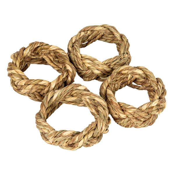 2" Round Braided Seagrass Napkin Rings - Set of 4