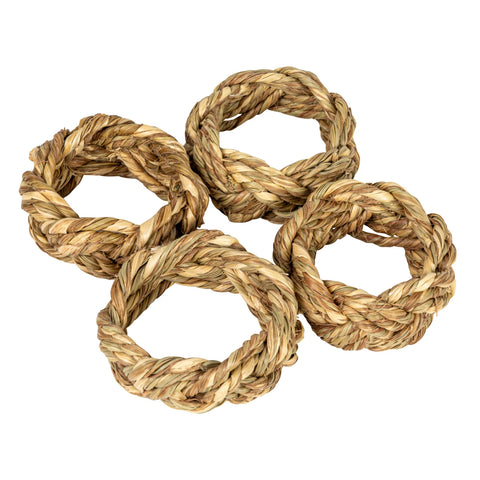 2" Round Braided Seagrass Napkin Rings - Set of 4