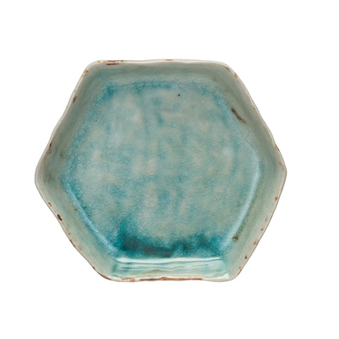 Stoneware Dish - Aqua Crackle