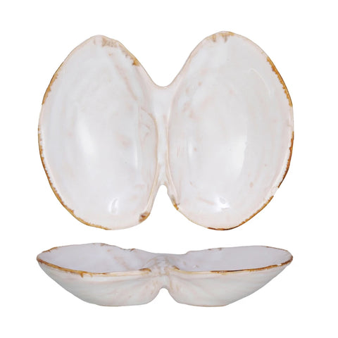 Stoneware Shell Shaped Dish with 2 Sections