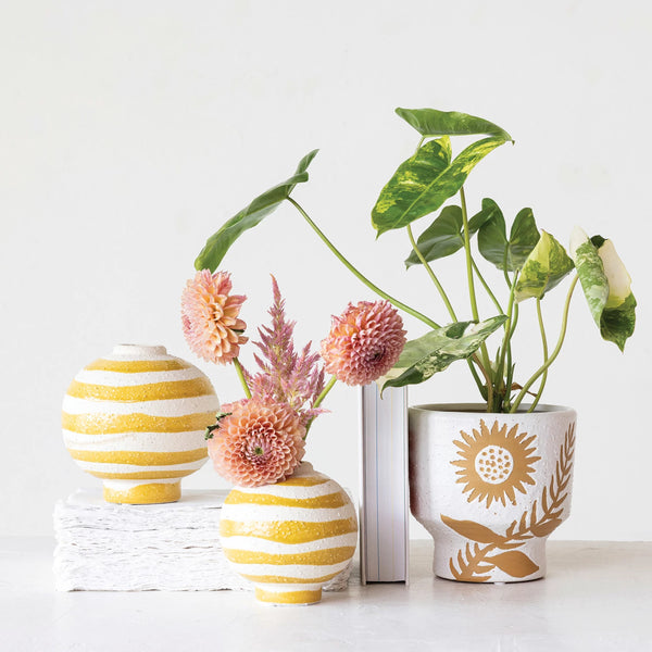 Coarse Stoneware Vase - Yellow Stripe