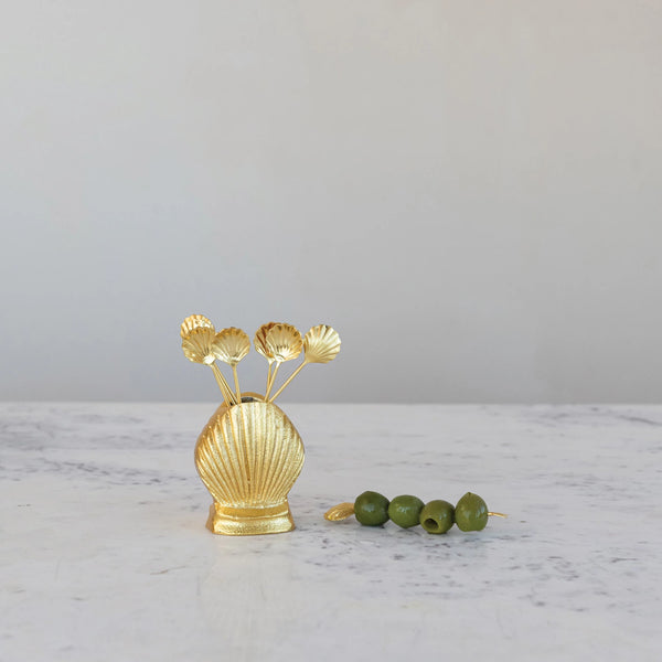 Stainless Steel Appetizer Picks in Shell Holder - Set of 9