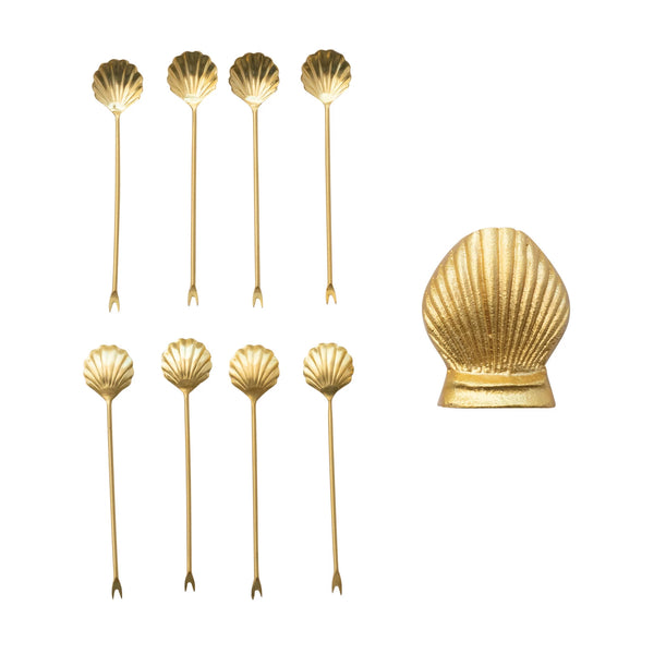 Stainless Steel Appetizer Picks in Shell Holder - Set of 9
