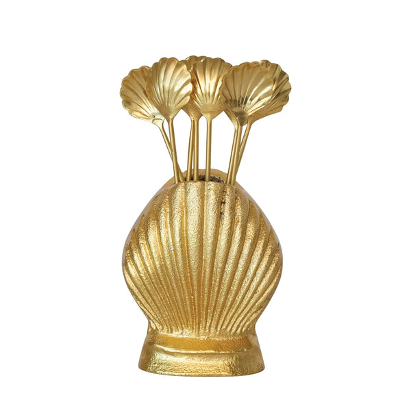 Stainless Steel Appetizer Picks in Shell Holder - Set of 9